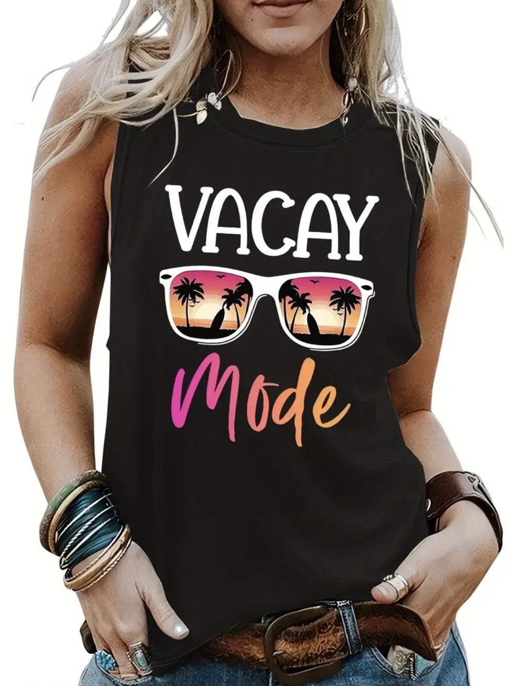 VACAY Mode Black Graphic Tank